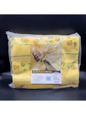 Moss Rose Yellow Floral Blanket Vintage Twin Double Size Esmond Chatham USA 70s